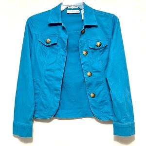 Liz Claiborne First Issue Denim Jacket Stretch Fabric Teal Turquoise Small